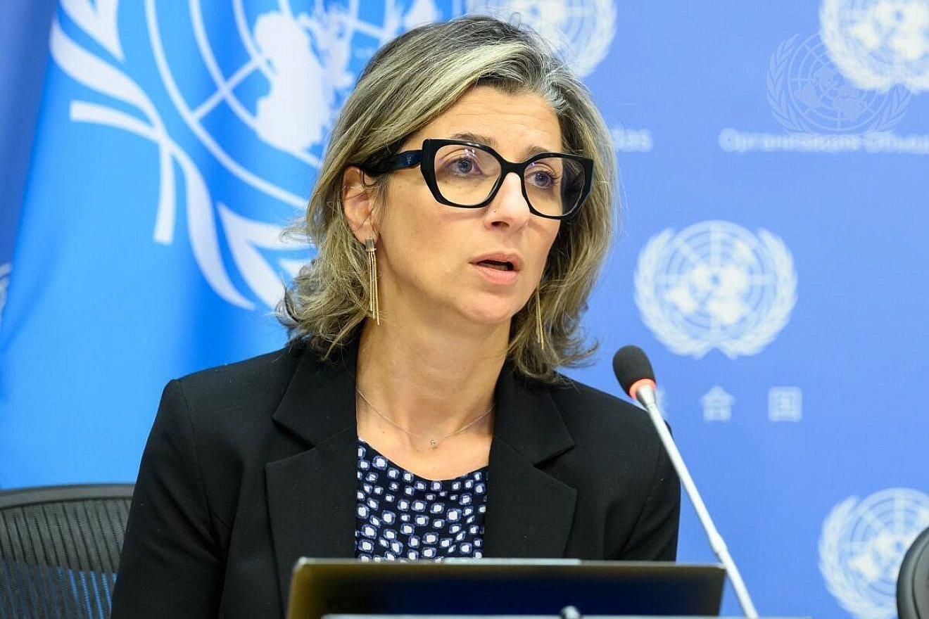 Francesca Albanese, U.N. special rapporteur, briefs reporters at UN Headquarters. Credit: Loey Felipe/U.N. Photo.